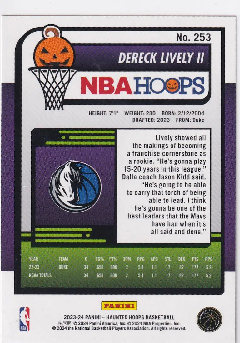 2023-24 HAUNTED HOOPS #253 DERECK LIVELY- DALLAS MAVERICKS