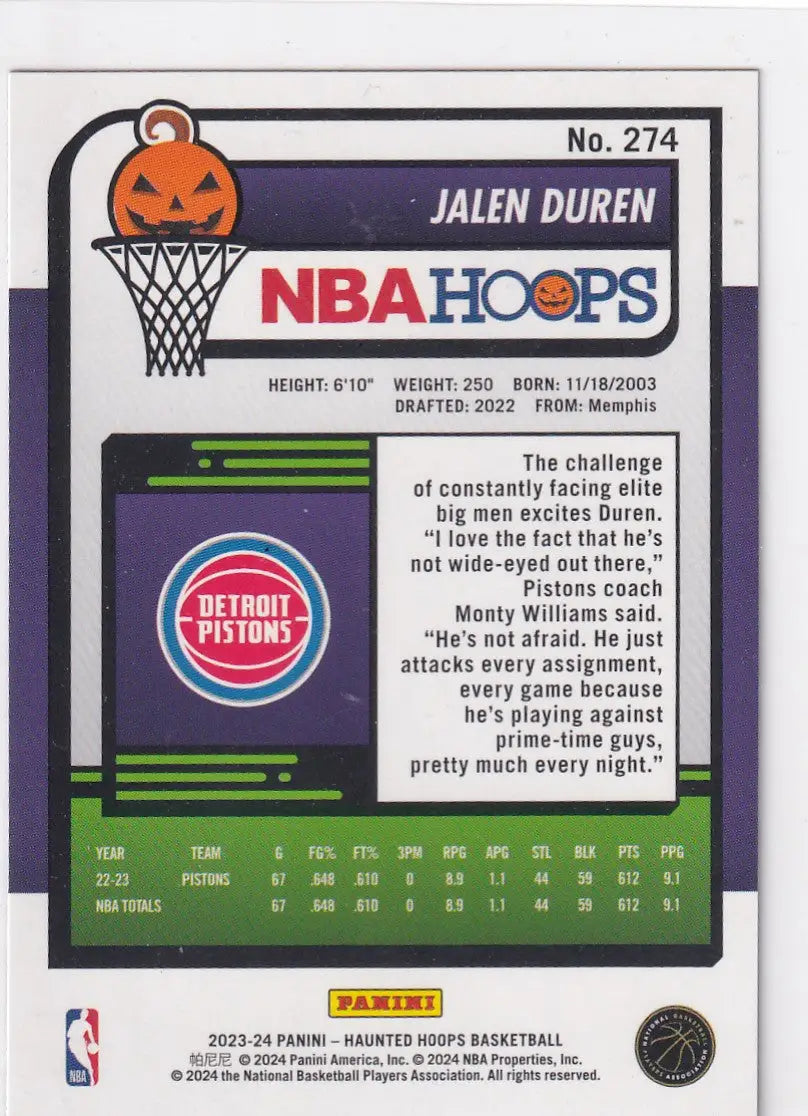 2023-24 HAUNTED HOOPS #274 JALEN DUREN WEB HOLO- DETROIT PISTONS