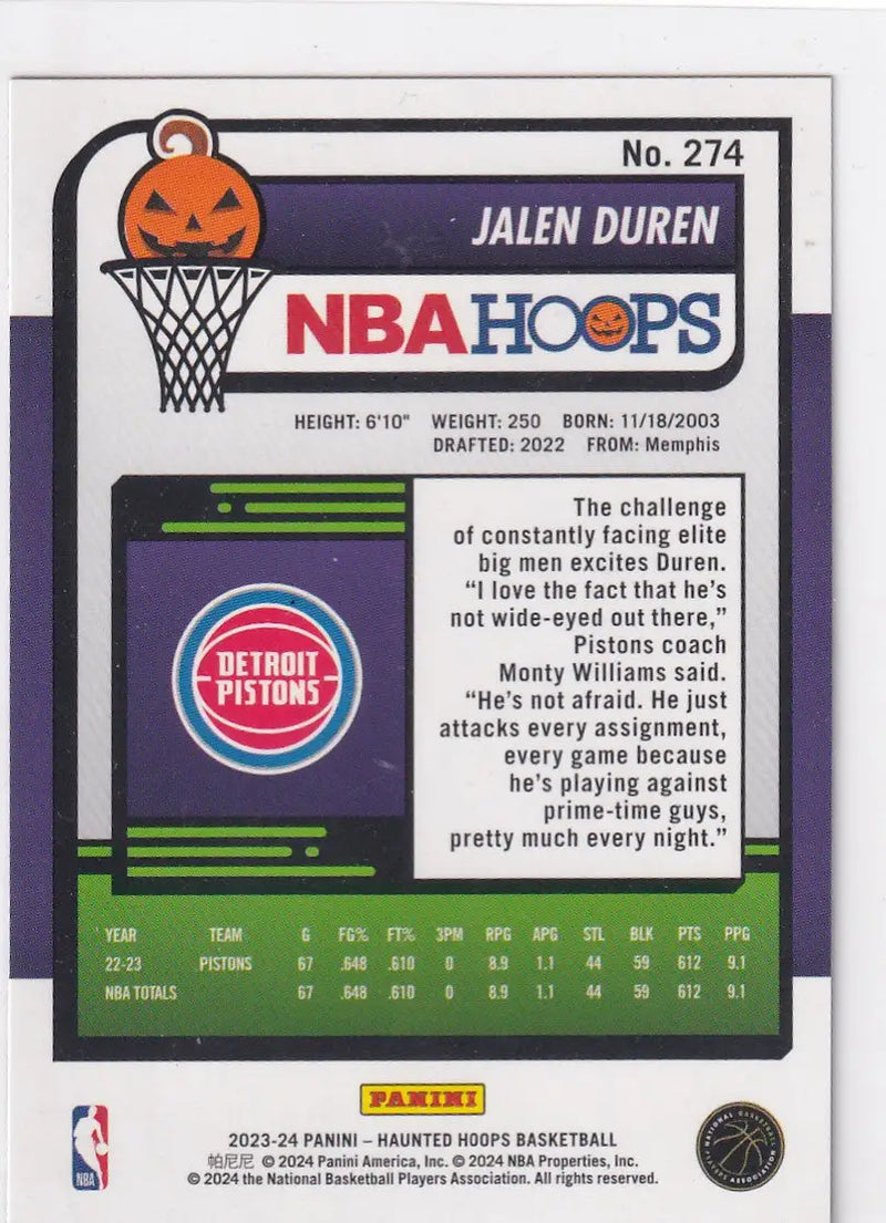 2023-24 HAUNTED HOOPS #274 JALEN DUREN WEB HOLO- DETROIT PISTONS