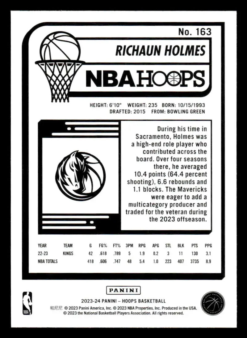 2023-24 Hoops #163 Richaun Holmes - Basketball Card Single