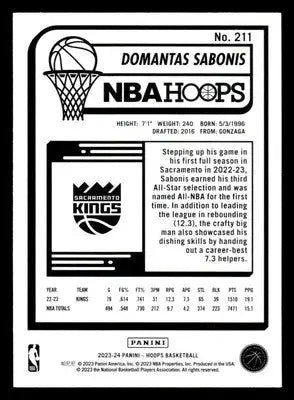 2023-24 Hoops #211 Domantas Sabonis Base Sacramento Kings