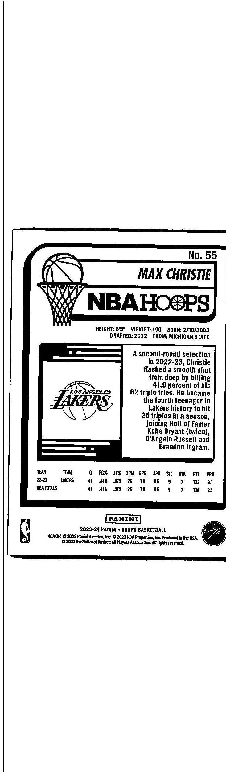 Max Christie NBA Hoops trading card 2023-24 #55 featuring the basketball player