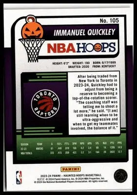 2023-24 Hoops Haunted Hoops #105 Immanuel Quickley Orange - Basketball Card Single