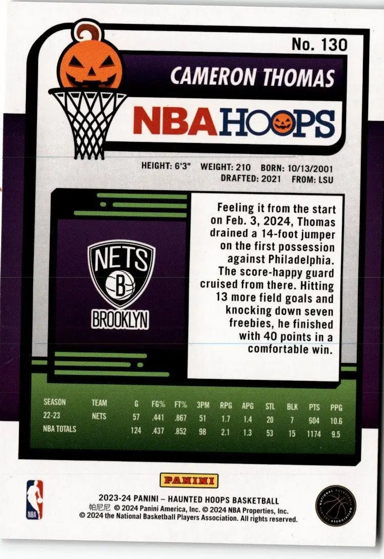 2023-24 Hoops Haunted Hoops #130 Cameron Thomas - Basketball Card Single