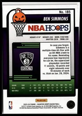 2023-24 Hoops Haunted Hoops #185 Ben Simmons Orange - Basketball Card Single