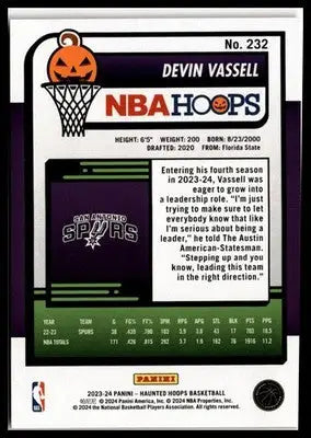 2023-24 Hoops Haunted Hoops #232 Devin Vassell Orange - Basketball Card Single