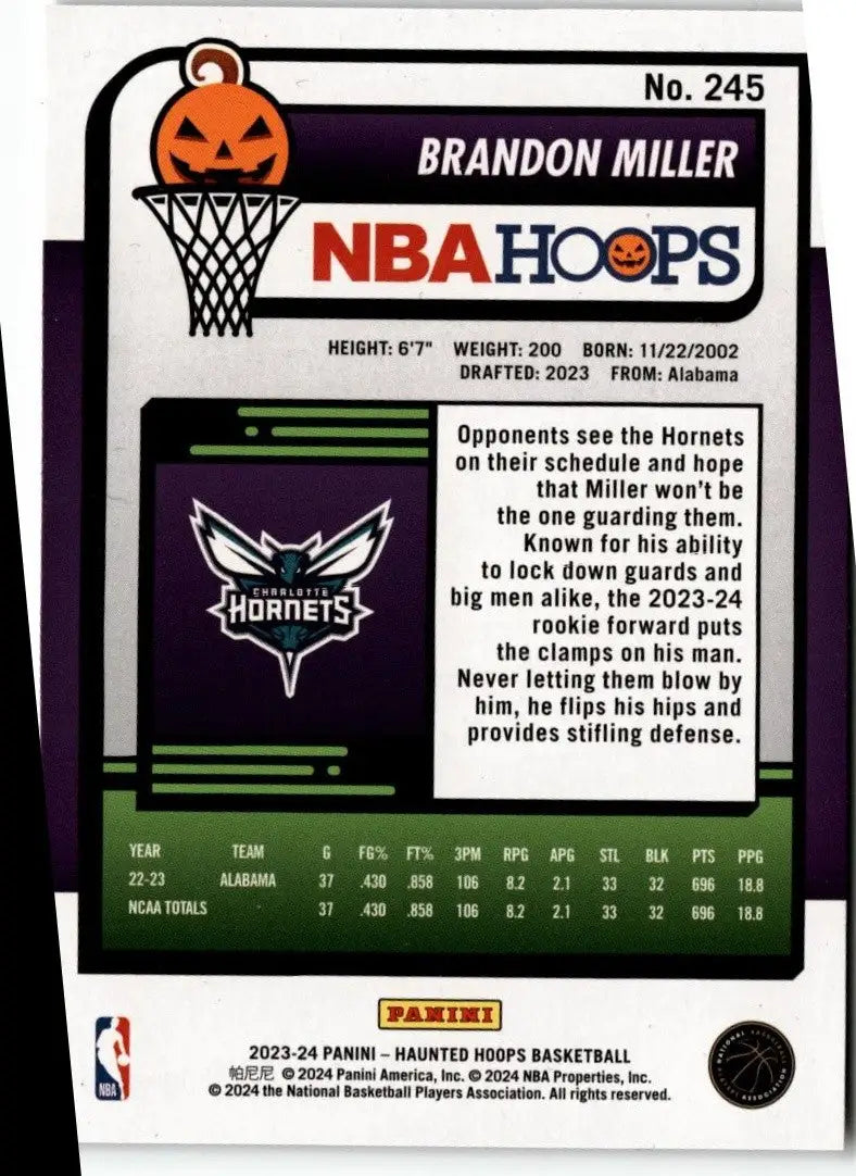 2023-24 Hoops Haunted Hoops #245 Brandon Miller Orange - Basketball Card Single