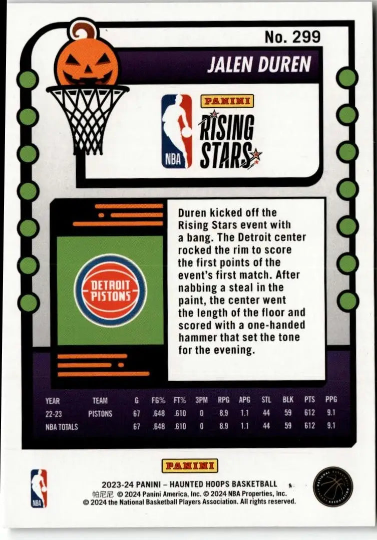 2023-24 Hoops Haunted Hoops #299 Jalen Duren - Basketball Card Single