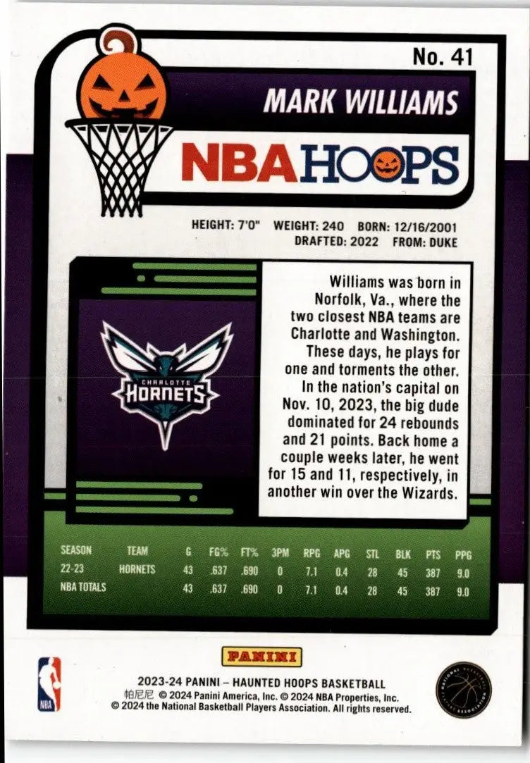 2023-24 Hoops Haunted Hoops #41 Mark Williams - Basketball Card Single