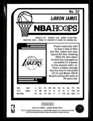 2023-24 Hoops Winter #52 LeBron James - Basketball Card Single