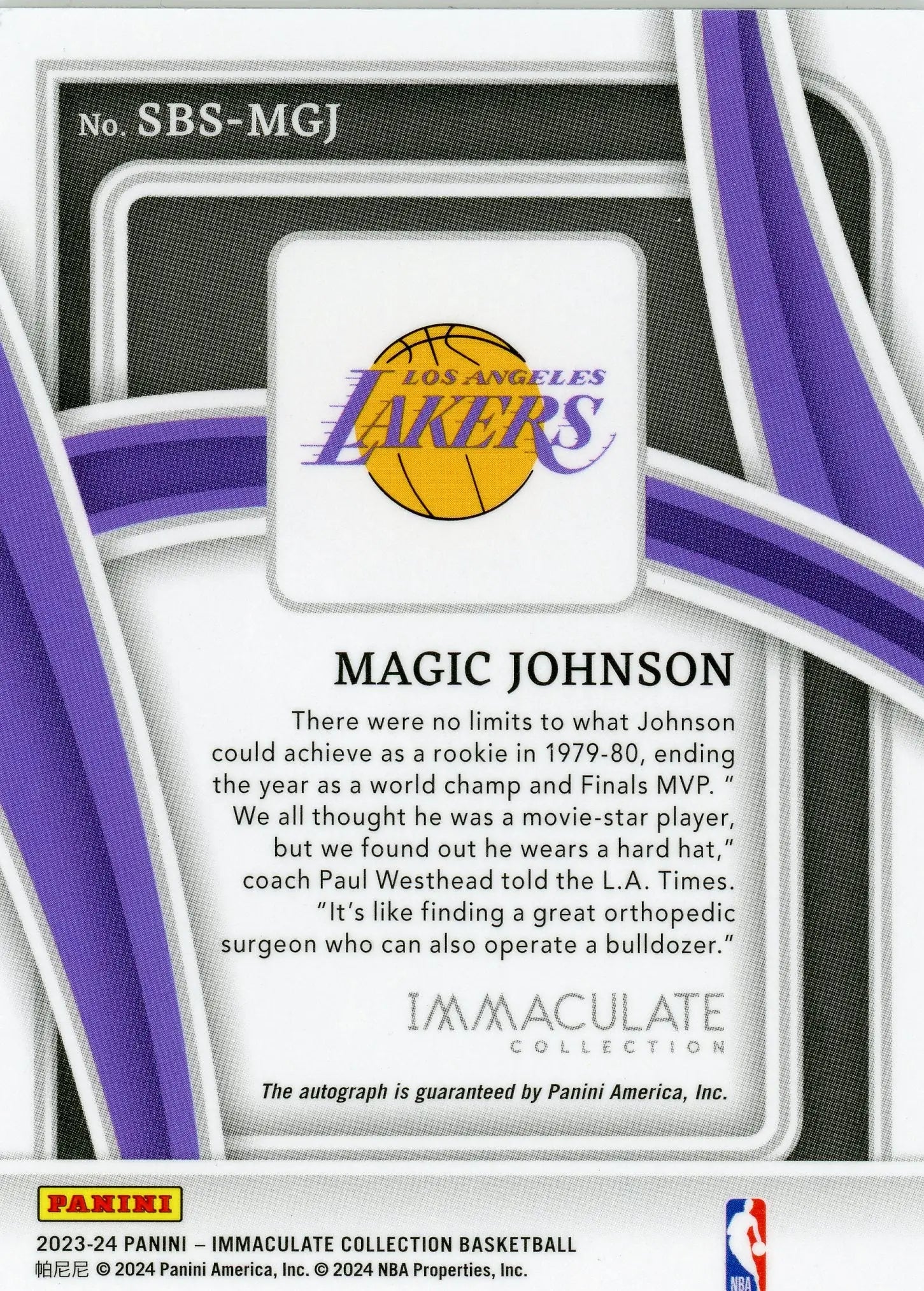 2023-24 Immaculate Magic Johnson #SBS-MGJ Shadowbox Gold Auto 01/10 HOF - Basketball Card Single