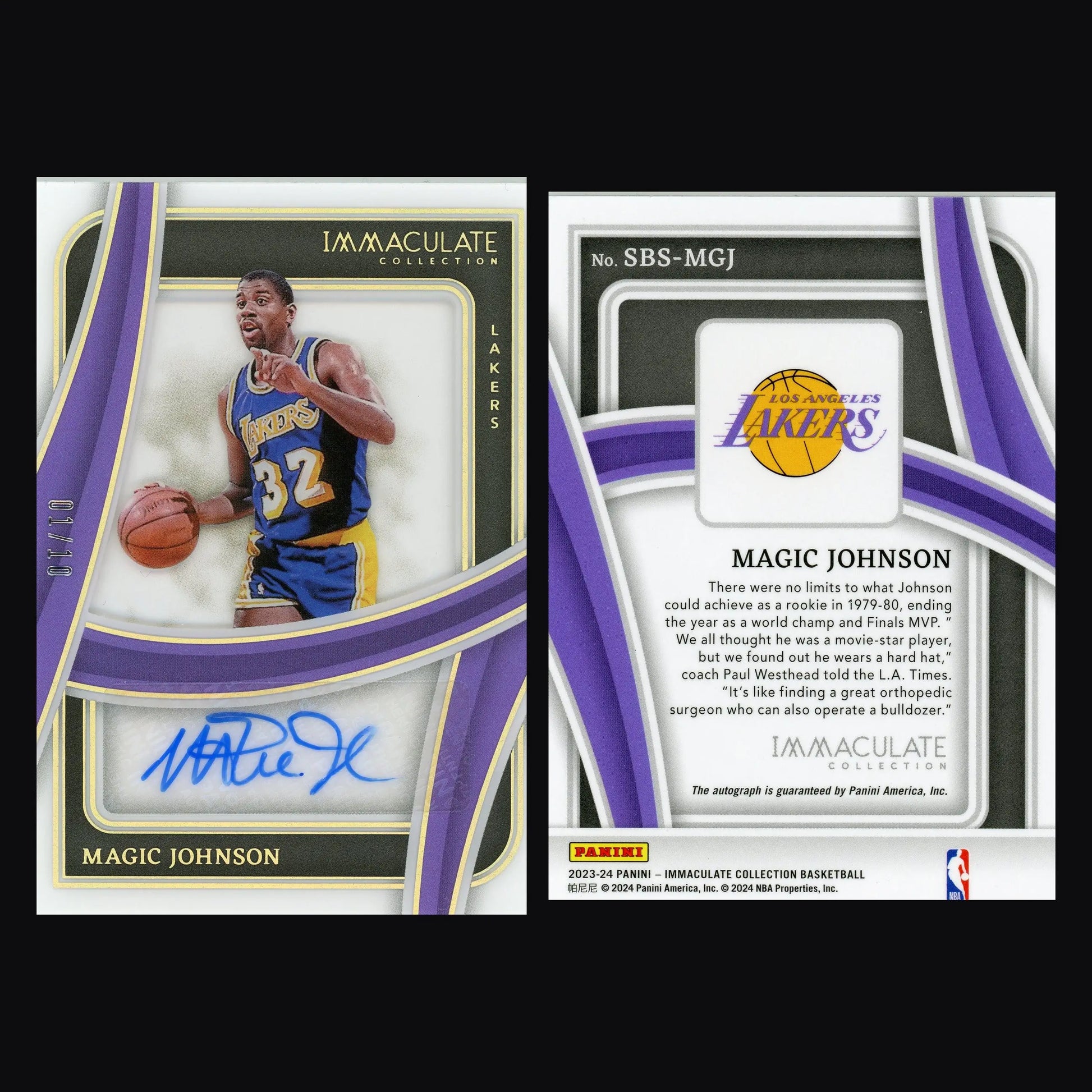2023-24 Immaculate Magic Johnson #SBS-MGJ Shadowbox Gold Auto 01/10 HOF - Basketball Card Single