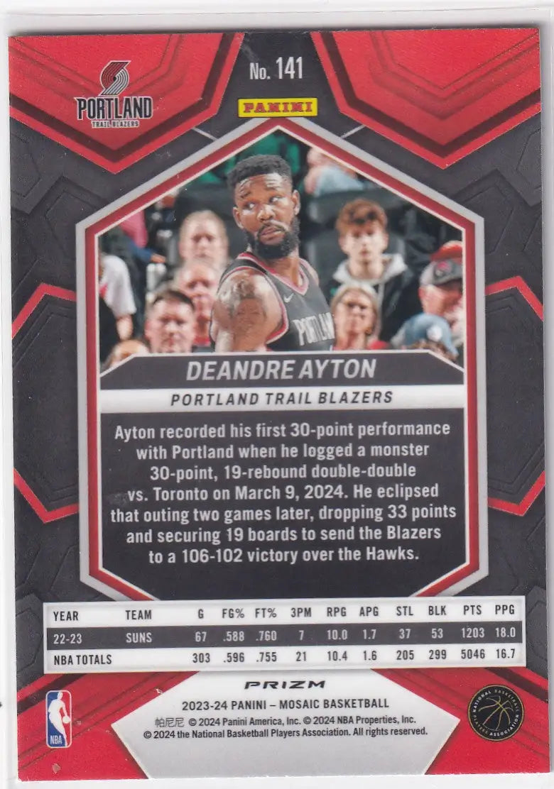 2023-24 MOSAIC #141 DEANDRE AYTON GREEN REACTIVE- PORTLAND TRAIL BLAZZERS - Basketball Card Single