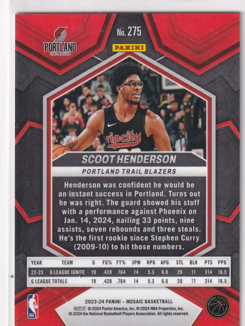 2023-24 MOSAIC #275 SCOOT HENDERSON CITY EDITION- PORTLAND TRAIL BLAZZERS - Basketball Card Single