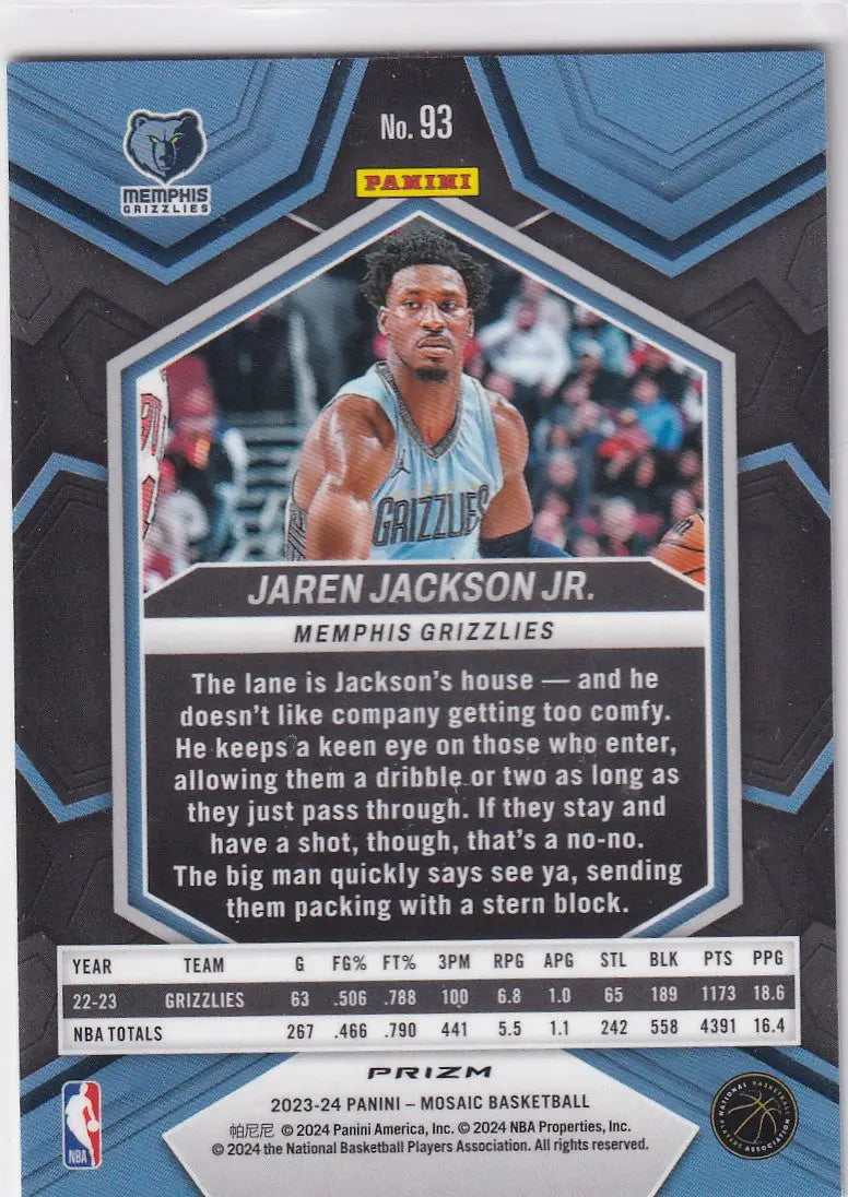 2023-24 MOSAIC #93 JAREN JACKSON JR GREEN REACTIVE- MEMPHIS GRIZZLIES - Basketball Card Single