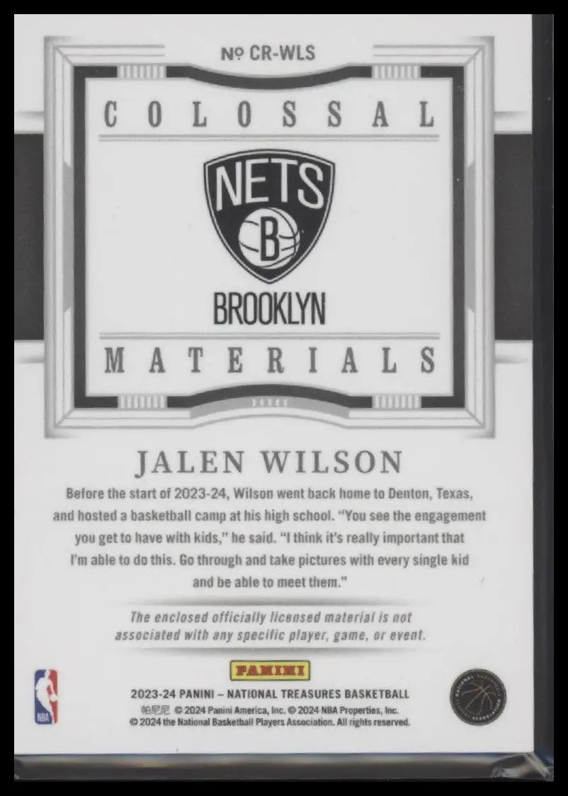 2023-24 National Treasures #CR-WLS Jalen Wilson Colossal Rookie Mat Intl #/24 - Basketball Card Single