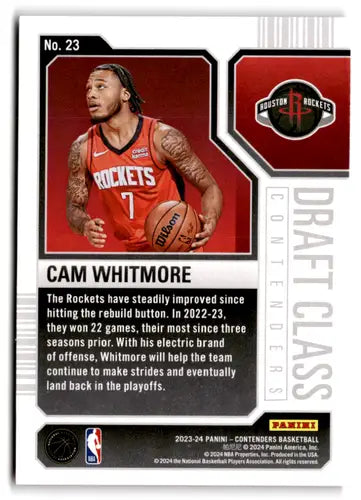 Cam Whitmore basketball card from 2023-24 Panini Draft Class Contenders series