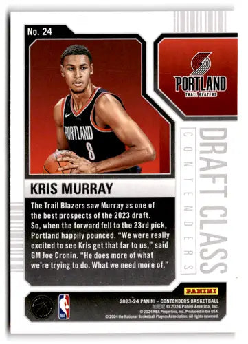 Kris Murray basketball card from 2023-24 Panini Contenders Draft Class Contenders