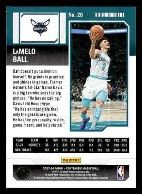 2023-24 Panini Contenders #26 LaMelo Ball Season Ticket Charlotte Hornets - Basketball Card Single