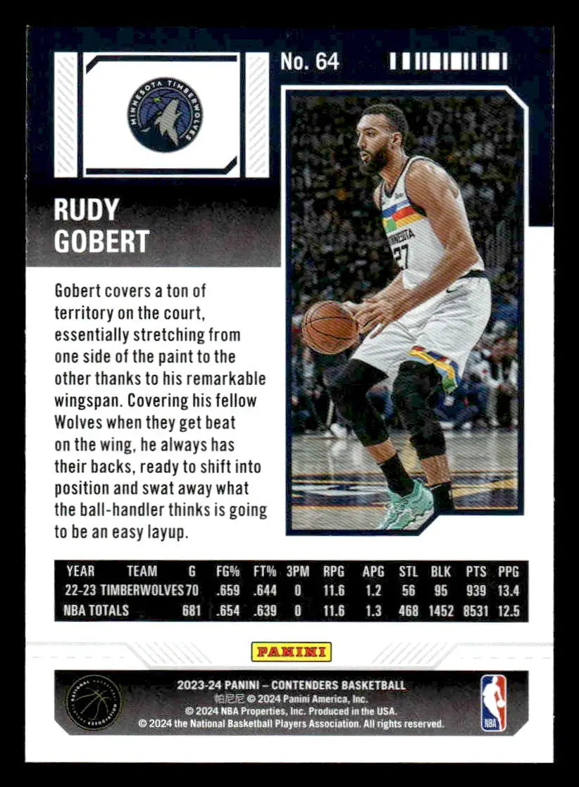 2023-24 Panini Contenders #64 Rudy Gobert Season Ticket Retail - Basketball Card Single