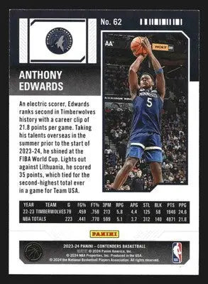 2023-24 Panini Contenders Anthony Edwards #62 Season Ticket Wolves - Basketball Card Single