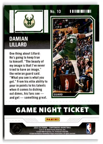 Original gloss Damian Lillard basketball card from Panini Contenders Game Night series