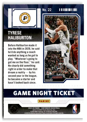 Tyrese Haliburton basketball card from Panini Contenders Game Night series