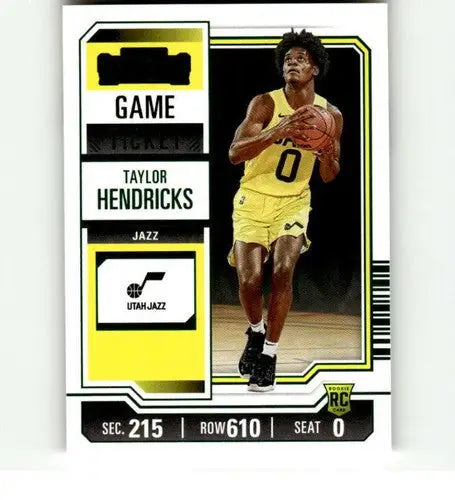 Taylor Hendricks rookie card from 2023-24 Panini Contenders Game Ticket Green series