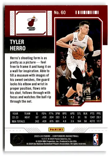 Basketball trading card from 2023-24 Panini Contenders Game Ticket Green series featuring Tyler Herro