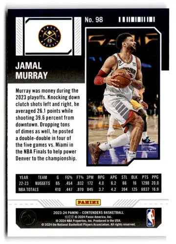 Jamal Murray basketball card from 2023-24 Panini Contenders Game Ticket Green collection