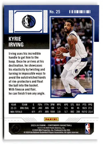 Kyrie Irving basketball card from 2023-24 Panini Contenders Game Ticket Pink series