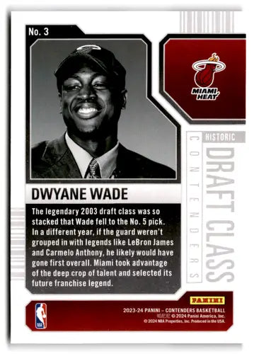 Dwyane Wade basketball card from Panini Contenders Historic Draft Class 2023-24