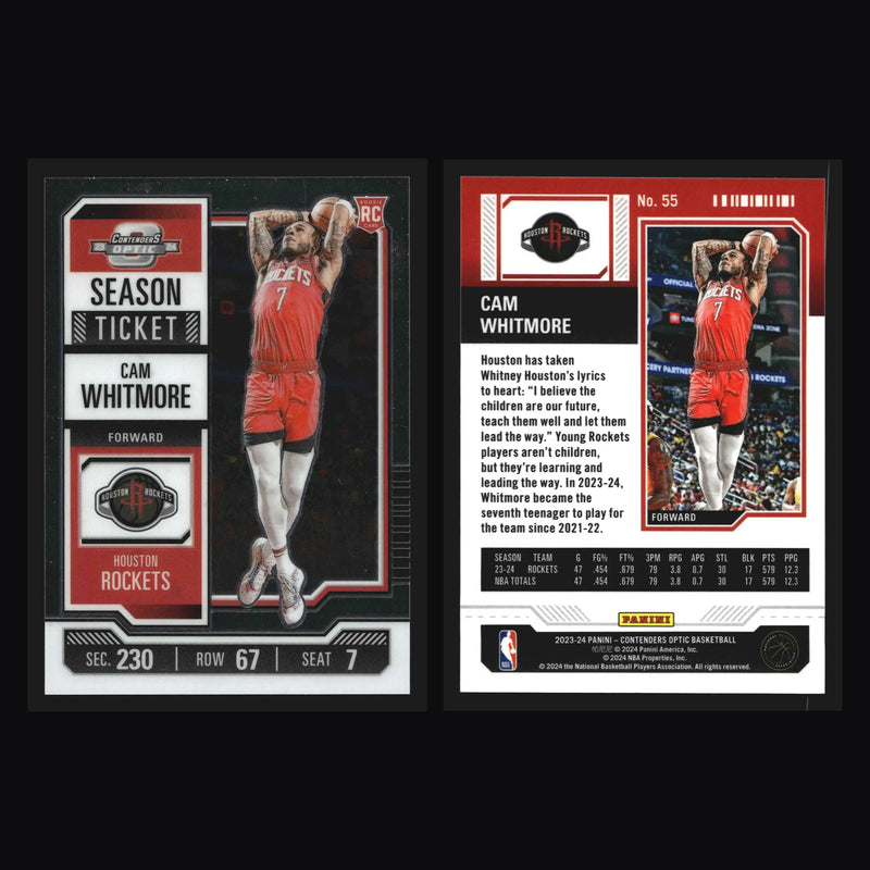 2023-24 Panini Contenders Optic Cam Whitmore #55 Season Ticket RC Rockets - Basketball Card Single