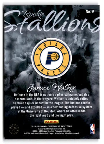 2023-24 Panini Contenders Rookie Stallions #6 Jarace Walker NM-MT Pacer ID:74039 - Basketball Card Single