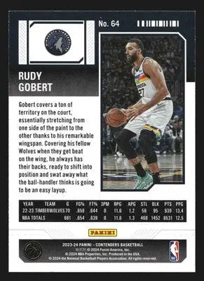 2023-24 Panini Contenders Rudy Gobert #64 Season Ticket Timberwolves