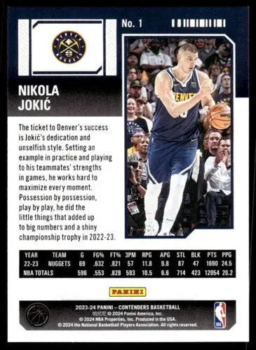 Nikola Jokić basketball card from 2023-24 Panini Contenders Season Ticket Retail