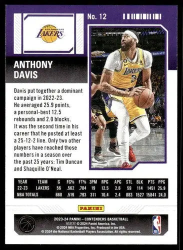 2023-24 Panini Contenders Season Ticket Retail #12 Anthony Davis NM-MT ID:74191 - Basketball Card Single