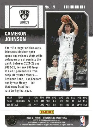 2023-24 Panini Contenders Season Ticket Retail #19 Cameron Johnson NM-M ID:74196 - Basketball Card Single