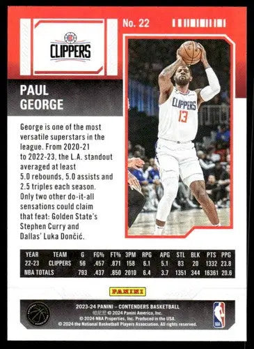 2023-24 Panini Contenders Season Ticket Retail #22 Paul George NM-MT Cl ID:74199 - Basketball Card Single