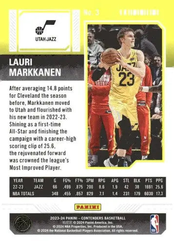 2023-24 Panini Contenders Season Ticket Retail #3 Lauri Markkanen NM-MT ID:74184 - Basketball Card Single