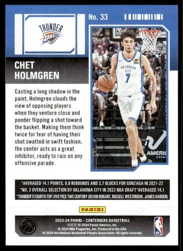 2023-24 Panini Contenders Season Ticket Retail #33 Chet Holmgren NM-MT ID:74206 - Basketball Card Single