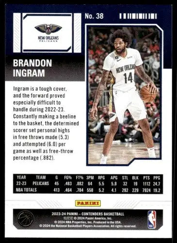Original gloss Panini Contenders basketball card featuring Brandon Ingram for 2023-24 season