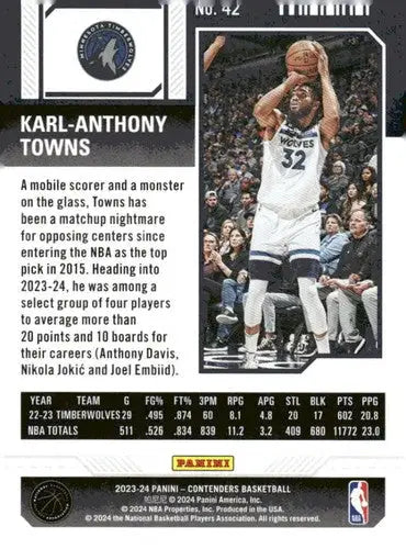 2023-24 Panini Contenders Season Ticket Retail #42 Karl-Anthony Towns N ID:74212 - Basketball Card Single