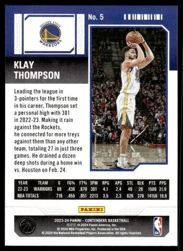 2023-24 Panini Contenders Season Ticket Retail #5 Klay Thompson NM-MT W ID:74186 - Basketball Card Single