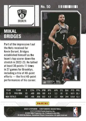 2023-24 Panini Contenders Season Ticket Retail #50 Mikal Bridges NM-MT ID:74671 - Basketball Card Single