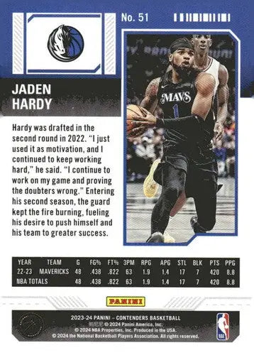 2023-24 Panini Contenders Season Ticket Retail #51 Jaden Hardy NM-MT Ma ID:74217 - Basketball Card Single