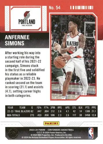 2023-24 Panini Contenders Season Ticket Retail #54 Anfernee Simons NM-M ID:74219 - Basketball Card Single