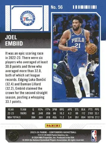 2023-24 Panini Contenders Season Ticket Retail #56 Joel Embiid NM-MT 76 ID:74220 - Basketball Card Single