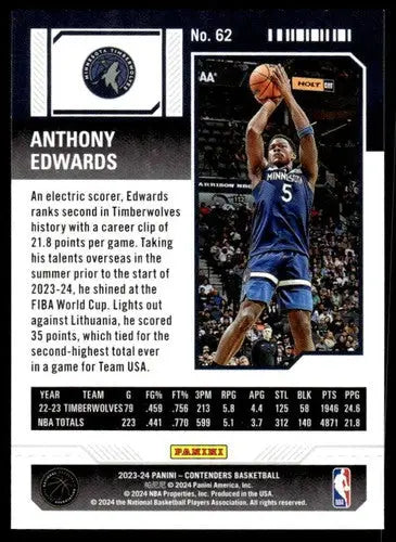 2023-24 Panini Contenders Season Ticket Retail #62 Anthony Edwards NM-M ID:74224 - Basketball Card Single