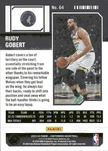 2023-24 Panini Contenders Season Ticket Retail #64 Rudy Gobert NM-MT Ti ID:74226 - Basketball Card Single